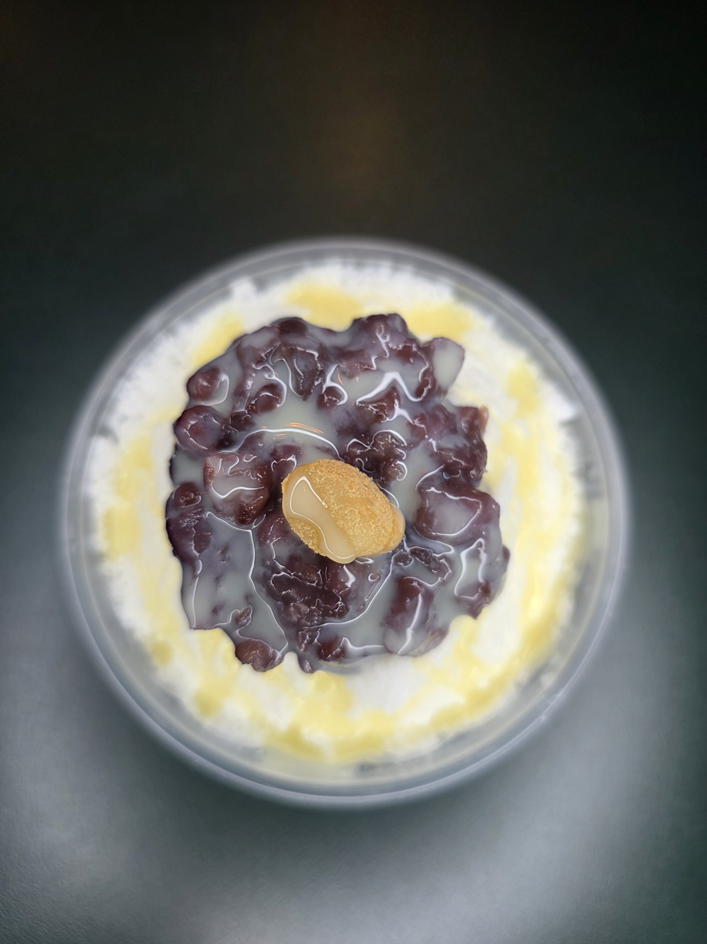 Hongdae shaved milk ice with house-cooked red beans, injeolmi and condensed milk